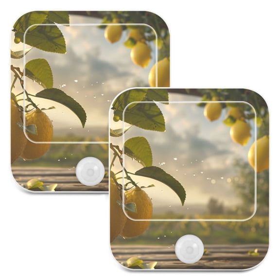 Lemons Leaves Sunlight Night Lights Plug into Wall LED with Auto Light Sensor Warm Light for Kids Hallway Bedroom Living Room Kitchen Bathroom Set of 2