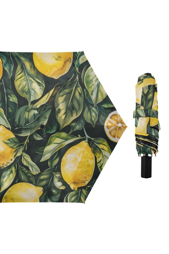 Lemons Leaves Vintage Color All Weather Umbrella Triple Folding Parasol 6 Ribs UV Protection Portable