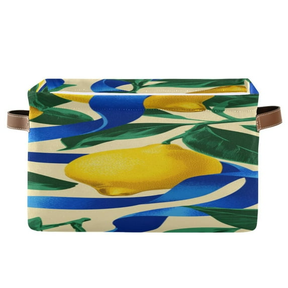 Lemons Leaves with Blue Ribbons Square Storage Bins with Handles Collapsible Containing Box 1 Pack