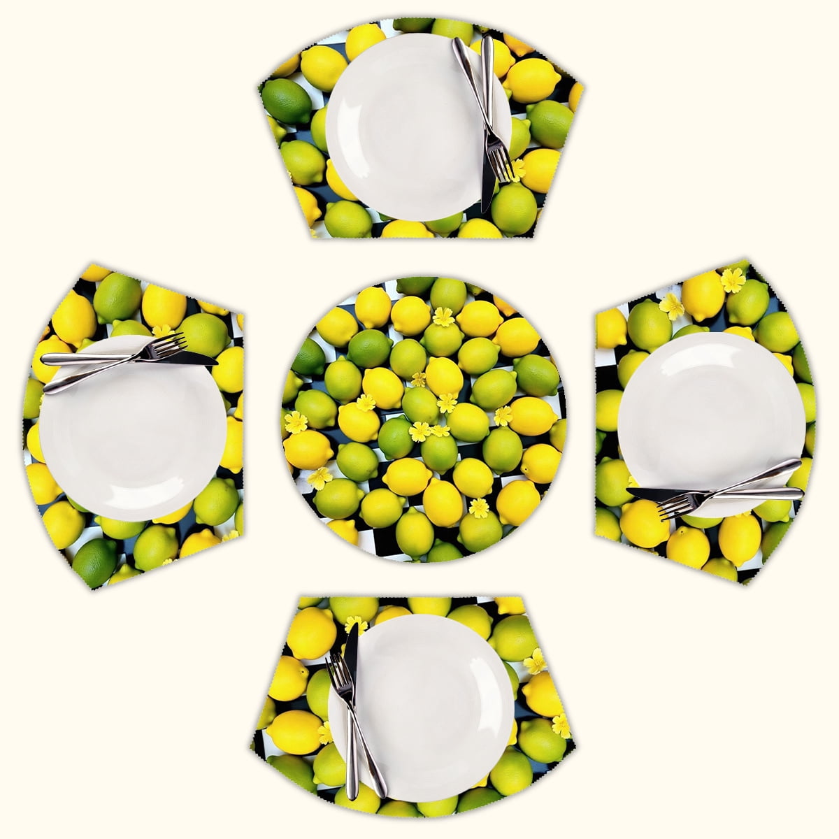 Lemons and Limes Pattern Round Table Placemats Set Of 5 Wedge Table ...
