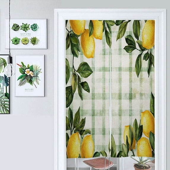Lemons On Green Checkered Background Door Curtain Nordic Living Room DoorCurtain Porch Partition Curtain Kitchen Rative Half Curtain