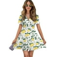 thumbnail image 1 of Lemons On White Women Dress V-Neck Short Sleeve Flowy Swing Party Midi Dress, 1 of 4