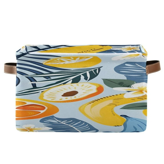 Lemons Oranges Bananas Leaves Flowers Square Storage Bins with Handles Collapsible Containing Box 1 Pack