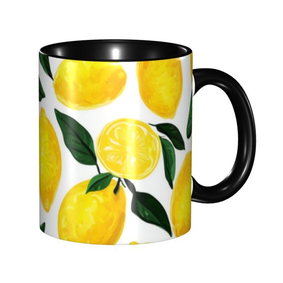 Lemons Pattern Coffee Mug Fun Custom Ceramic Mugs 11oz Black