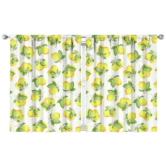 Lemons Print Tier Curtains 2 Pack - Modern Yellow Fruit Design, Rod Pocket Short Kitchen Curtains 42x54 Inch