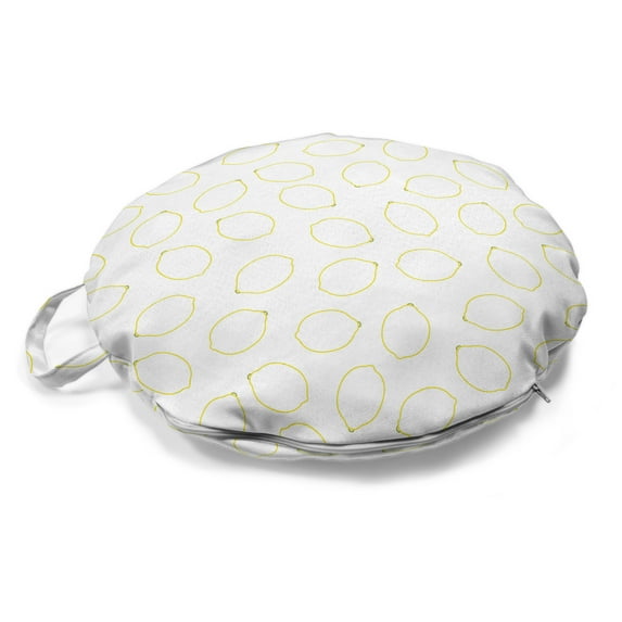 Lemons Round Floor Cushion with Handle, Citrus Fruits Simplistic Lines Cartoon Print on Plain Background, Decorative Pillow for Living Room & Dorms, 18" Round, Pastel Yellow White, by Ambesonne