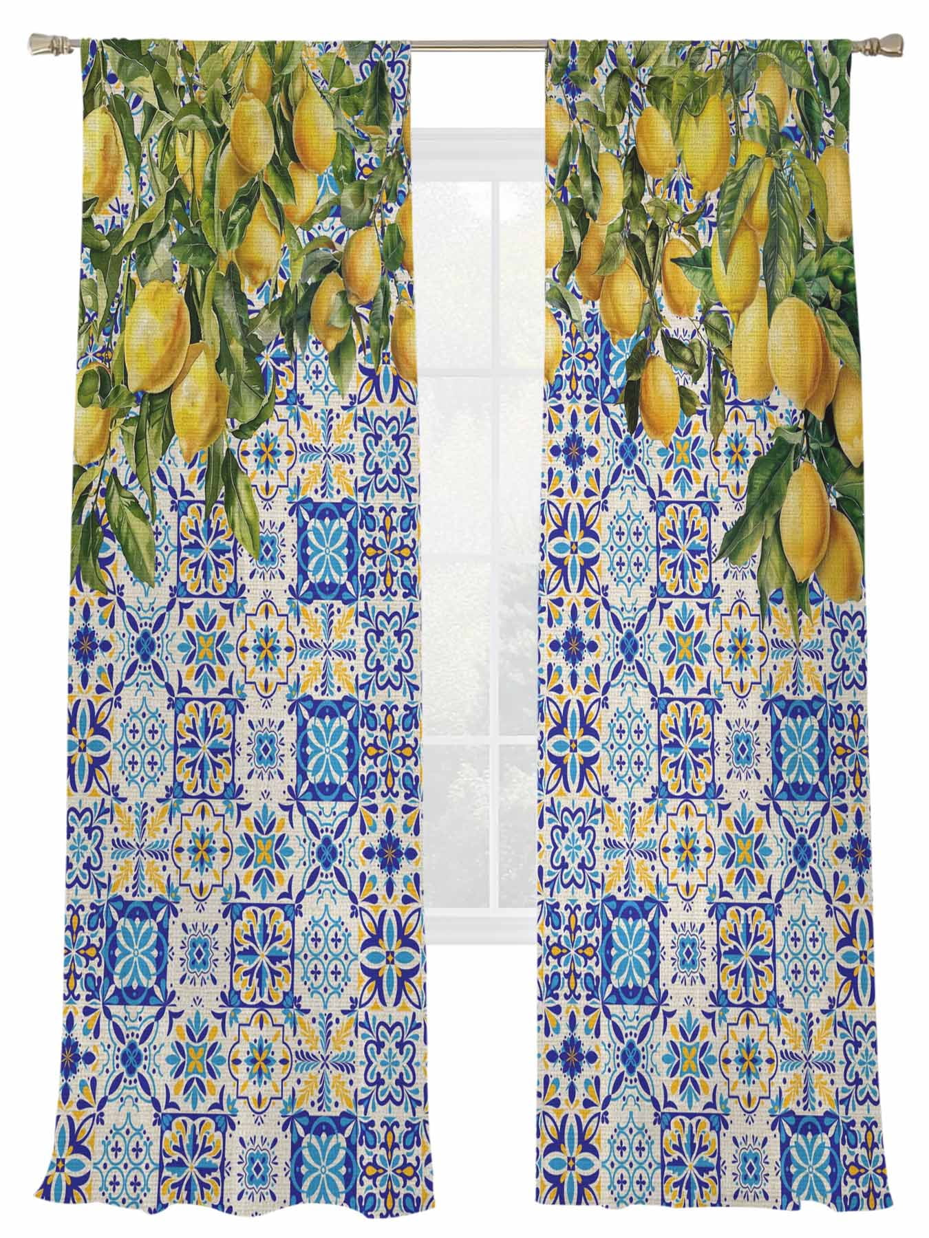 Lemons Sheer Curtains 2 Panels Set National Style Summer Lemon Blue ...