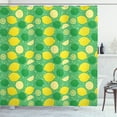 thumbnail image 1 of Lemons Shower Curtain, Messy Spotted Lime Drawings and Slices on Leaves Background, Fabric Bathroom Set with Hooks, 69W X 70L Inches, Sea Green Fern Green and Yellow, by Ambesonne, 1 of 3