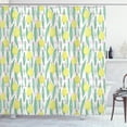 thumbnail image 1 of Lemons Shower Curtain, Vertically Aligned Lemon Leaves And Patterned Fruit on Pink Stripes, Fabric Bathroom Set with Hooks, 69W X 75L Inches Long, Sea Green Pale Pink Yellow, by Ambesonne, 1 of 3