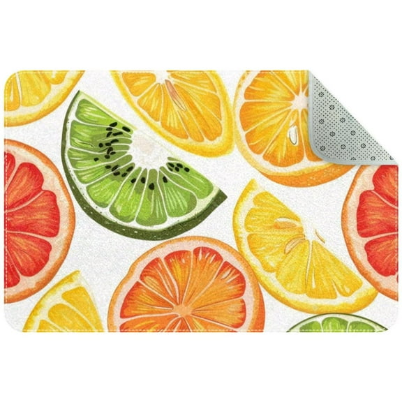 Lemons and Sliced Fruits Summer Background Small Area Rug, Non-Slip Door Mat Indoor Floor Mat, Washable Kitchen Rug Entrance DMat for Bedroom Living Room