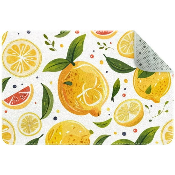 Lemons and Sliced Fruits Summer Pattern Small Area Rug, Non-Slip Door Mat Indoor Floor Mat, Washable Kitchen Rug Entrance DMat for Bedroom Living Room