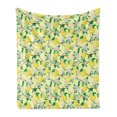 thumbnail image 1 of Lemons Soft Flannel Fleece Throw Blanket, Blooming Lemon Flowers on Tree Branches with Buds and Ripe Fruits, Cozy Plush for Indoor and Outdoor Use, 50" x 70", Pale Yellow Fern Green, by Ambesonne, 1 of 5