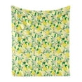 thumbnail image 1 of Lemons Soft Flannel Fleece Throw Blanket, Blooming Lemon Flowers on Tree Branches with Buds and Ripe Fruits, Cozy Plush for Indoor and Outdoor Use, 70" x 90", Pale Yellow Fern Green, by Ambesonne, 1 of 5