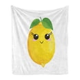 thumbnail image 1 of Lemons Soft Flannel Fleece Throw Blanket, Looking Simplistic Citrus Kawaii on Plain Background, Cozy Plush for Indoor and Outdoor Use, 70" x 90", Lime Green Earth Yellow, by Ambesonne, 1 of 5