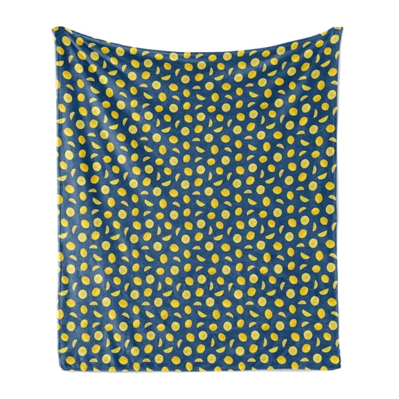 Lemons Soft Flannel Fleece Throw Blanket, Sliced Citrus Hand Drawn Graphic on Simplistic Background, Cozy Plush for Indoor and Outdoor Use, 70" x 90", Sky Blue Yellow, by Ambesonne