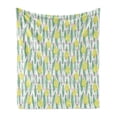 thumbnail image 1 of Lemons Soft Flannel Fleece Throw Blanket, Vertically Aligned Lemon Leaves and Patterned Fruit on Pink Stripes, Cozy Plush for Indoor and Outdoor Use, 50" x 60", Sea Green Pale Pink, by Ambesonne, 1 of 6
