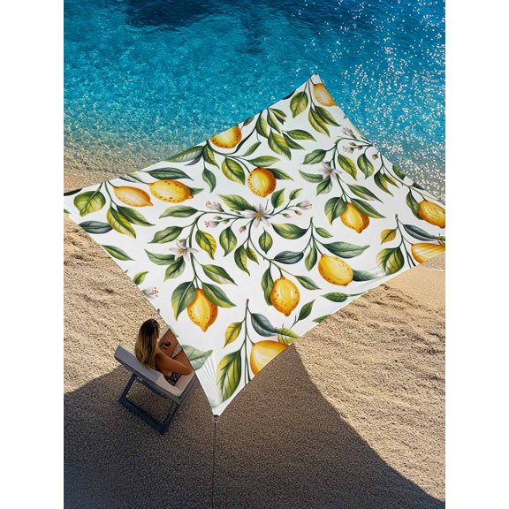 Lemons Sun Shade Sail 6.5' x 10', Watercolor Summer Country Lemon White Floral Green Leaf Plant Rectangle Outdoor Sunshade Canopy, Waterproof UV Block Patio Covers for Garden Yard Beach
