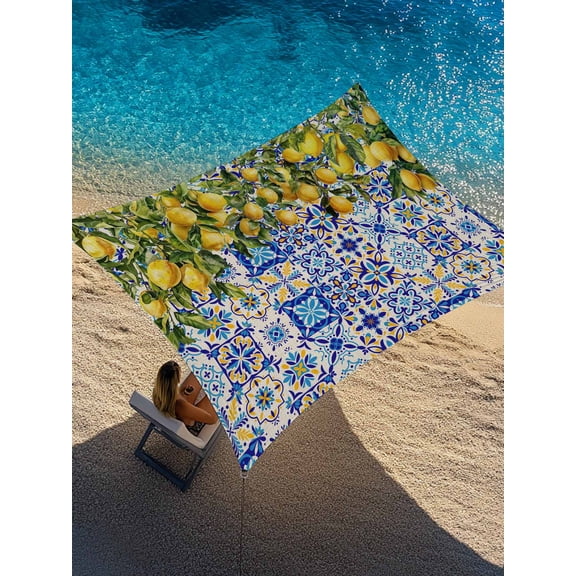 Lemons Sun Shade Sail 8' x 10', National Style Summer Lemon Blue Floral Texture Linen Rectangle Outdoor Sunshade Canopy, Waterproof UV Block Patio Covers for Garden Yard Beach