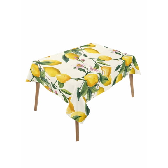 Lemons Table Cloth, Waterproof Tablecloth for Rectangle Tables, Summer Botanical Yellow Fruit Leaves Flowers Reusable Washable Fabric Table Cover for Restaurant Kitchen Dining Tables 60"x84"