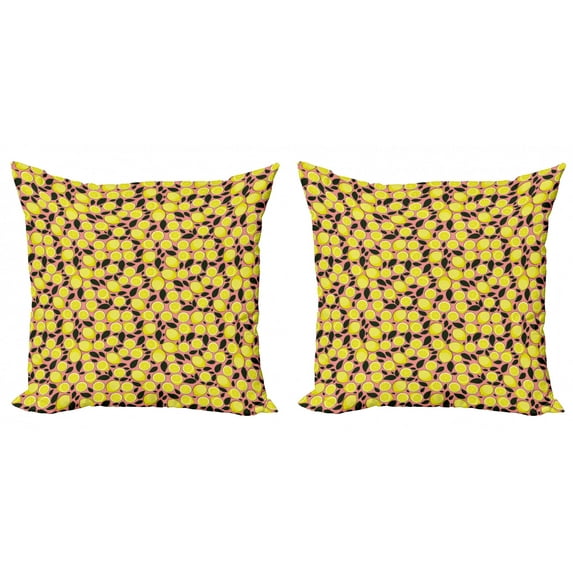 Lemons Throw Pillow Cushion Cover Pack of 2, Abstract Citrus Leaves Rhythmic Fruits Energetic Summer Art, Zippered Double-Side Digital Print, 4 Sizes, Coral Pastel Yellow, by Ambesonne