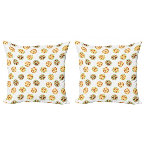 Lemons Throw Pillow Cushion Cover Pack of 2, Childish Colored Hand Drawn Slices of Lime Orange and Grapefruit, Zippered Double-Side Digital Print, 4 Sizes, Pale Green Vermilion, by Ambesonne