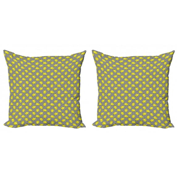 Ambesonne Lemons Throw Pillow Cover 2 Pack, Citrus Motif Stripes Art, 18", Apple Green Charcoal Grey