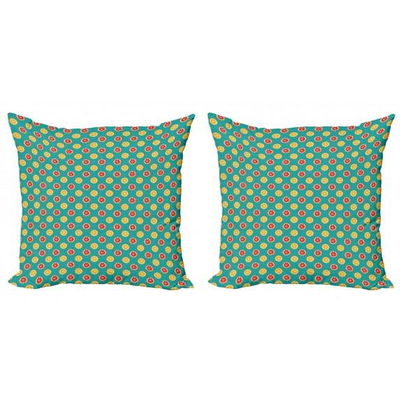 Lemons Throw Pillow Cushion Cover Pack of 2, Rhythmic Citrus Slices Pop Colorful Vibrant Pattern, Zippered Double-Side Digital Print, 4 Sizes, Seafoam Yellow, by Ambesonne