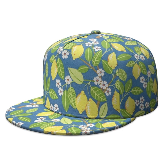 Lemons Trucker Hat - Retro Vintage Fruit Pattern Flat Brim Snapback, I Love Lemons Floral Aesthetic