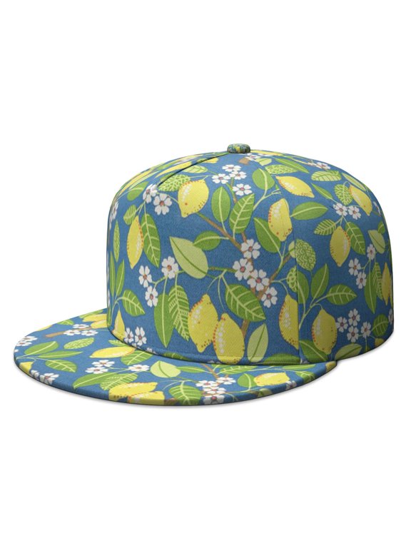 Lemons Trucker Hat - Retro Vintage Fruit Pattern Flat Brim Snapback, I Love Lemons Floral Aesthetic