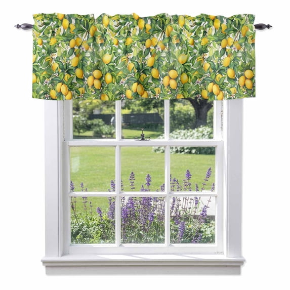 Lemons Valance Curtain Watercolor Summer Lemon Trees Plant Window Valances Rod Pocket Short Curtains Window Treatments for Kitchen Bedroom Bathroom Laundry 42" x 12"