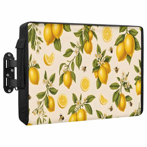 Lemons Waterproof Outdoor TV Cover, Green Leaves Bees Branches Fruit Floral Summer Outside Weatherproof TV Enclosures for 80 to 85 Inch LCD Television Shield Flat Screen Protectors