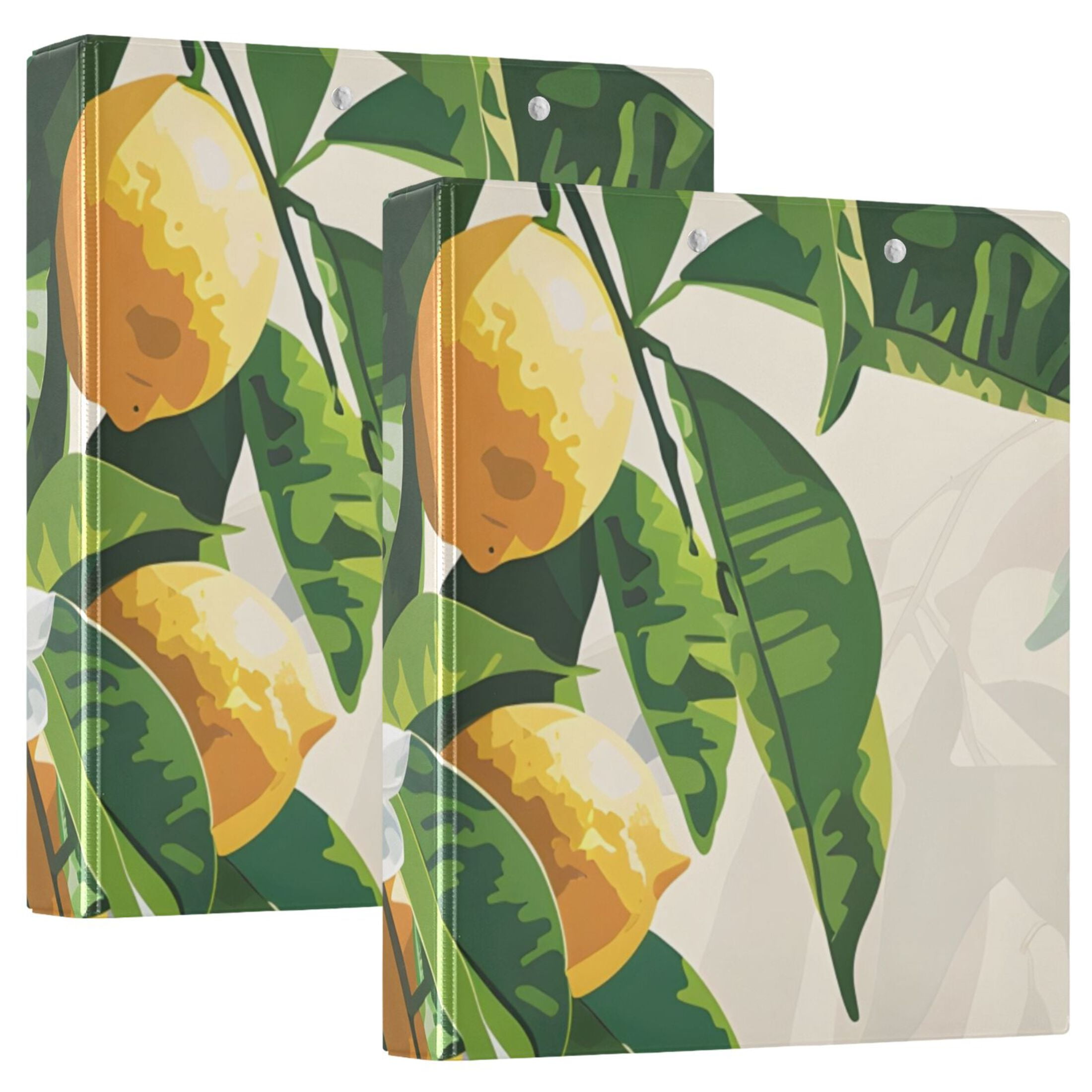 Lemons White Flower 3 Ring Binders 1.5 inch Hardcover File Folders with Interior Pockets A4 Size Organizer for School Office Hospital