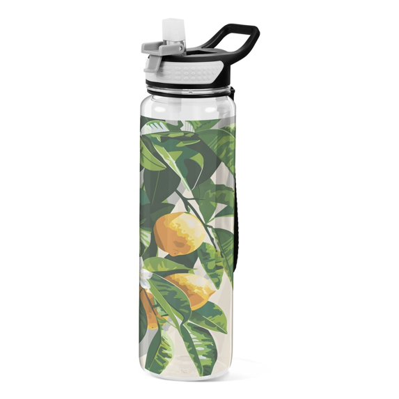 Lemons White Flower Sports Water Bottle 32oz with Straw for Kids Travel Mug BPA Free Leak Proof for School