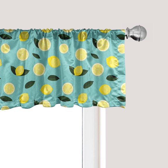 Lemons Window Valance, Tropical Citrus Slices Rhythmic Summer Tasty Continuous Pattern, Curtain Valance for Kitchen Bedroom Decor with Rod Pocket, 54" X 18", Emerald Pastel Yellow