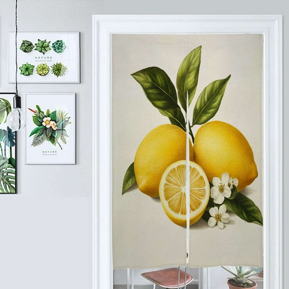 Lemons With Leaves And Flowers Door Curtain Nordic Living Room DoorCurtain Porch Partition Curtain Kitchen Rative Half Curtain