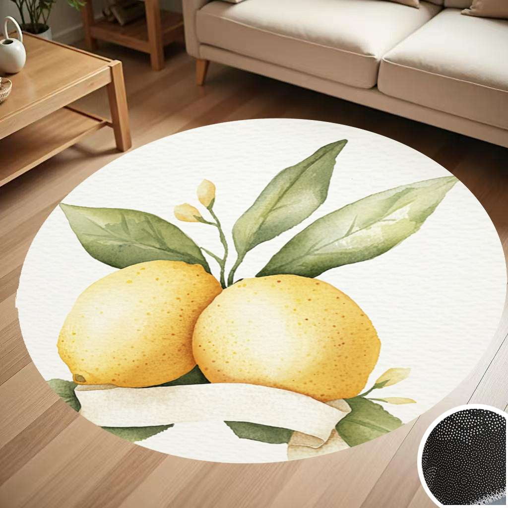 Lemons With Leaves And Ribbon Round Carpet Living Room Bedroom Home ...