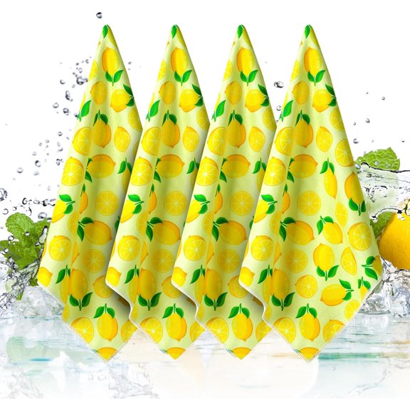 Lemons Yellow Kitchen Dish Towel Set of 4, 16 x 28 inch (4 Pack Kitchen Towel)