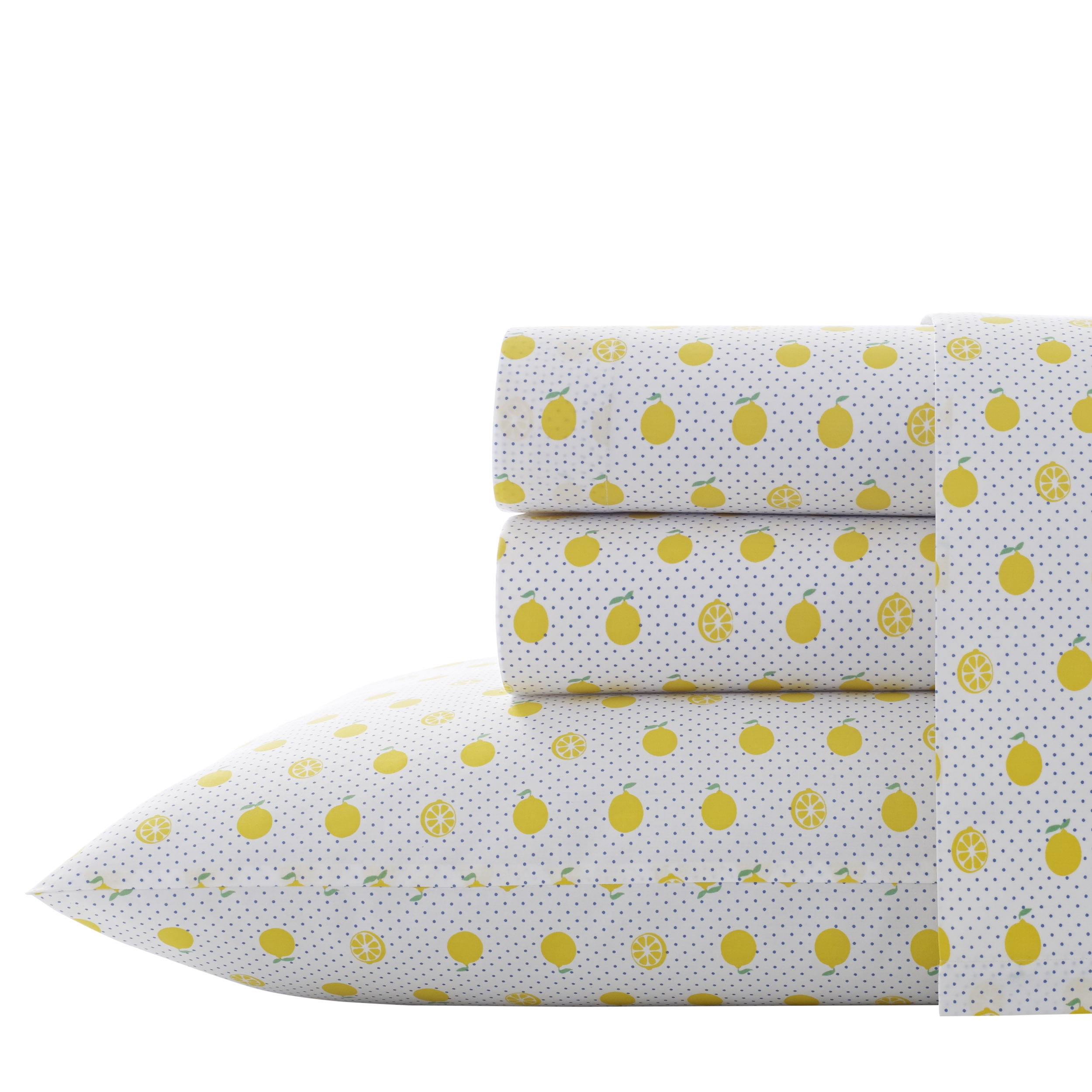 Twin Blue and Yellow Lemon Print Cotton Percale Sheet Set