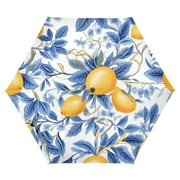 Lemons and Blue Leaves UPF 50+ Compact Folding Umbrella for Rain Windproof Travel Umbrella Lightweight Packable