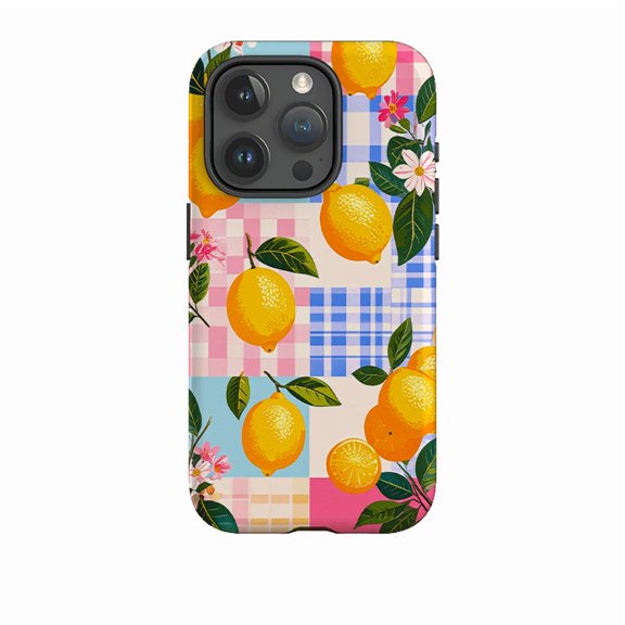 Lemons and Checks Fruit Pattern Phone Case for iPhone 16 15 14 13 12 11 Pro Max