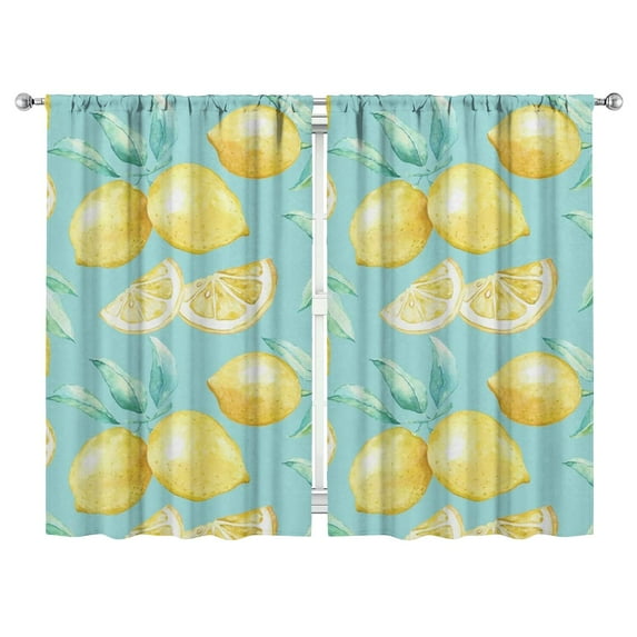Lemons and Flowers Tier Curtains 2 Pack - Cute Floral Print, Farmhouse Kitchen Window Panels 52x84 Inch