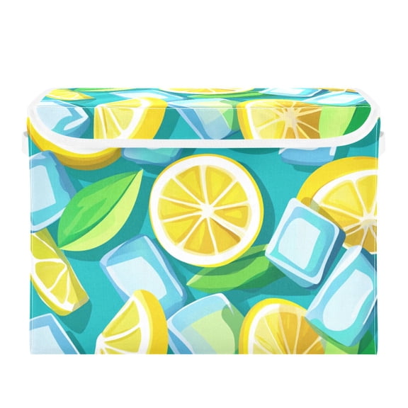 Lemons and Ice Cubes Large Storage Bins with Linen Collapsible Lid Storage Box 16.7 x 12.6 x 11.8in