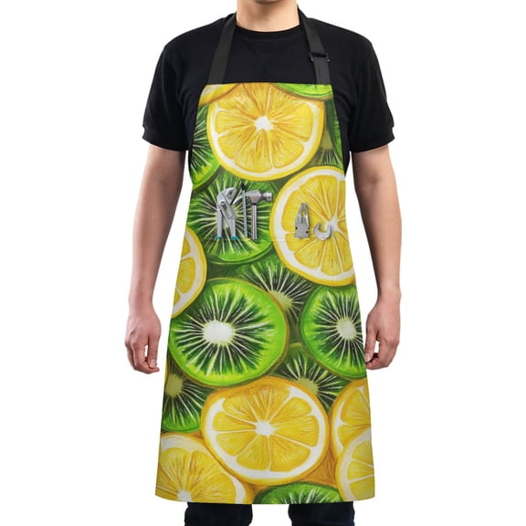 Lemons and Kiwi Chef Kitchen Apron with Pockets for Women Waterproof Aprons for Cooking Baking