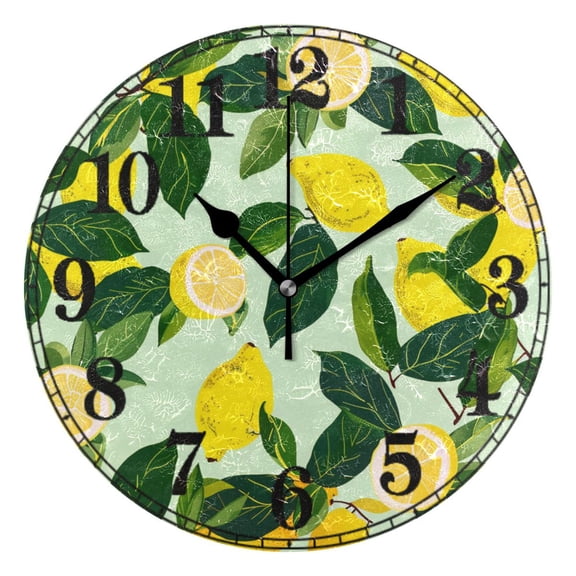 Lemons and Leaf Silent Wall Clock 10" Non-Ticking Battery Clock