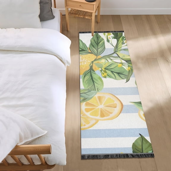 Lemons and Leaves Bedside Runner Rug 2'x 6' Non Slip Carpet Floor Mat Area Rug