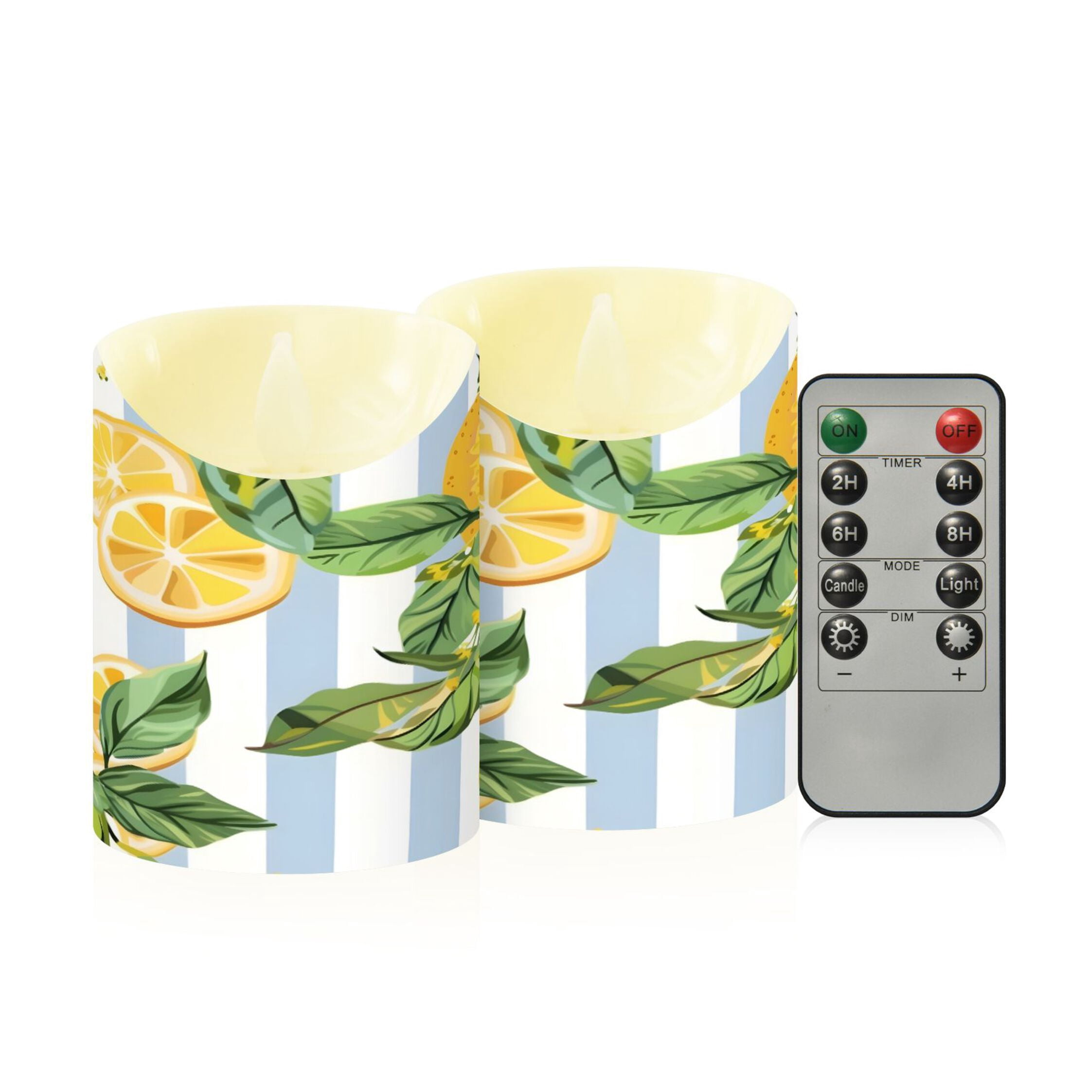 Lemons and Leaves Flickering Flameless Candles with Remote Timer Battery Operated LED Tealight Set of 2 M