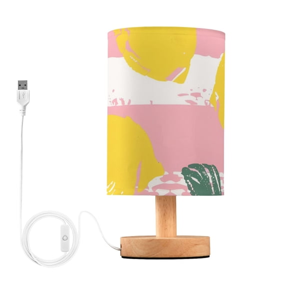 Lemons and Leaves Watercolor Table Lamp with USB Port LED Warm Light Lamp Night Light Home Decor