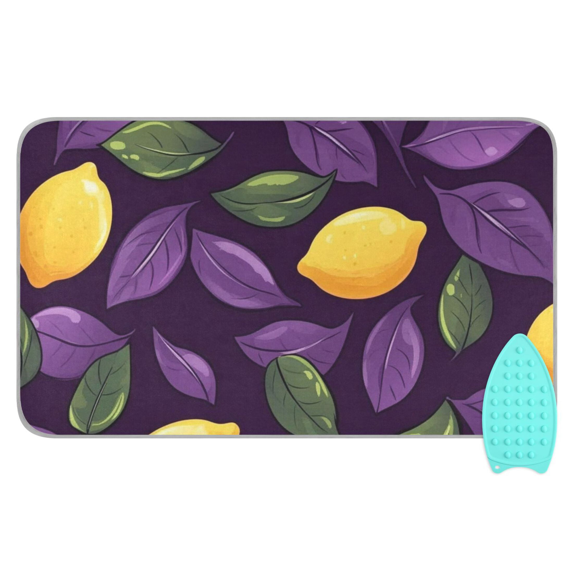 Lemons and Leaves on Dark Ironing Mat Blanket for Table Top Travel Portable Ironing Board Pad 47.2x27.6 Inch