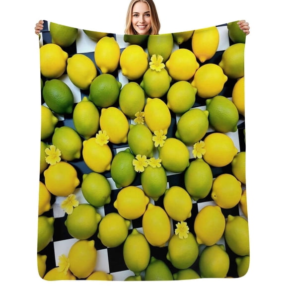 Lemons and Limes Pattern Flannel Blanket Warm Soft Bedding Throws Winter Camping Chair Sofa Bed