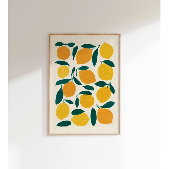 Lemons art print, bright colorful kitchen fruit illustration, Unframed Paper Print